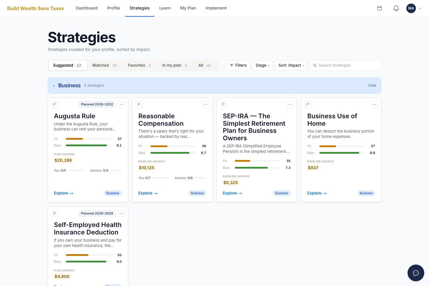Strategy Hub — strategies curated to your profile